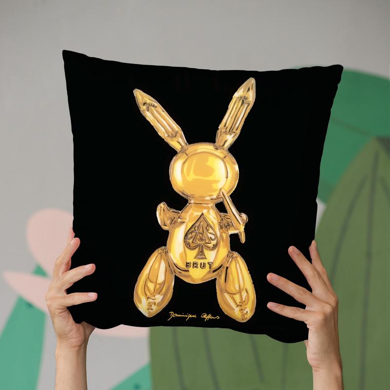 Golden Party Rabbit Throw Pillow By Dominique Steffens