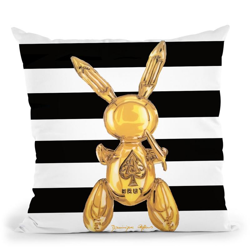 Golden Party Rabbit Striped Throw Pillow By Dominique Steffens