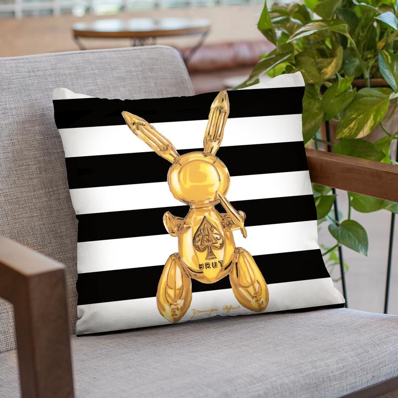 Golden Party Rabbit Striped Throw Pillow By Dominique Steffens