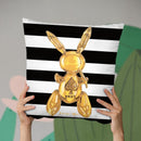 Golden Party Rabbit Striped Throw Pillow By Dominique Steffens