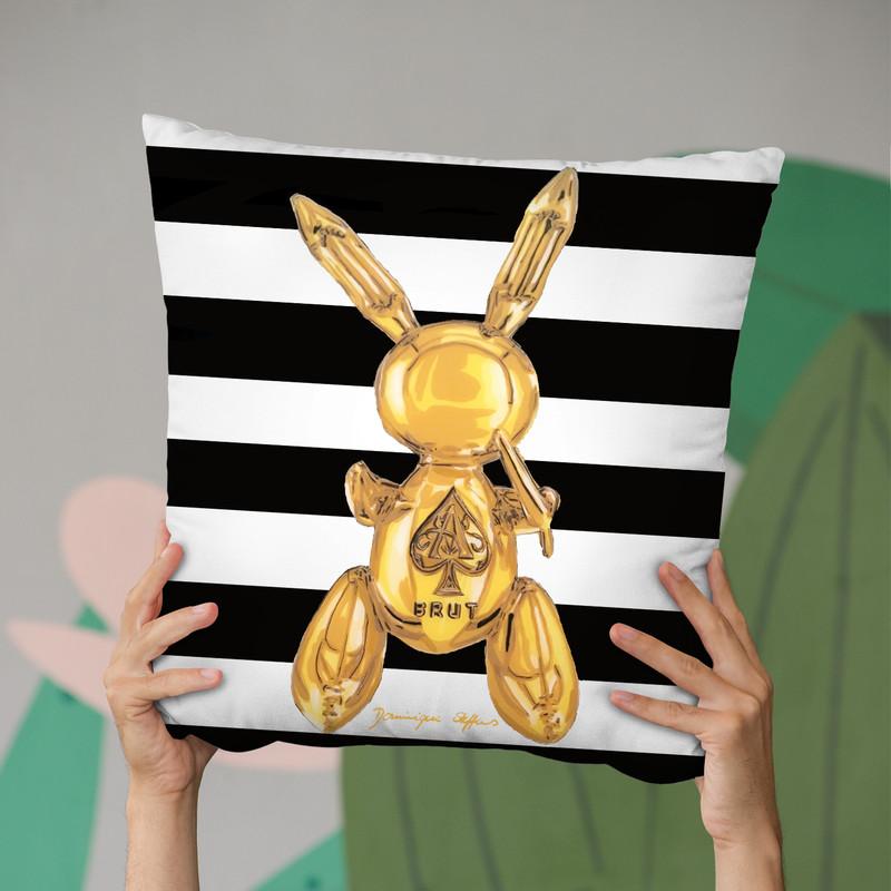 Golden Party Rabbit Striped Throw Pillow By Dominique Steffens