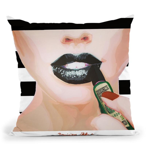 Black Lips On Stripes Throw Pillow By Dominique Steffens