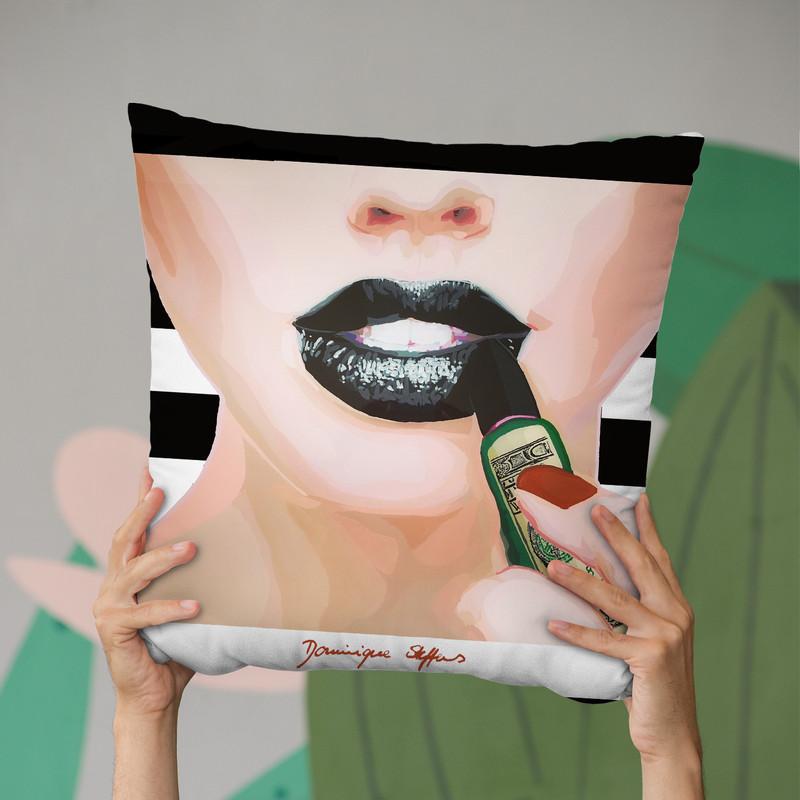 Black Lips On Stripes Throw Pillow By Dominique Steffens