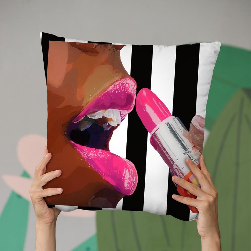 Hot Pink Lips Throw Pillow By Dominique Steffens