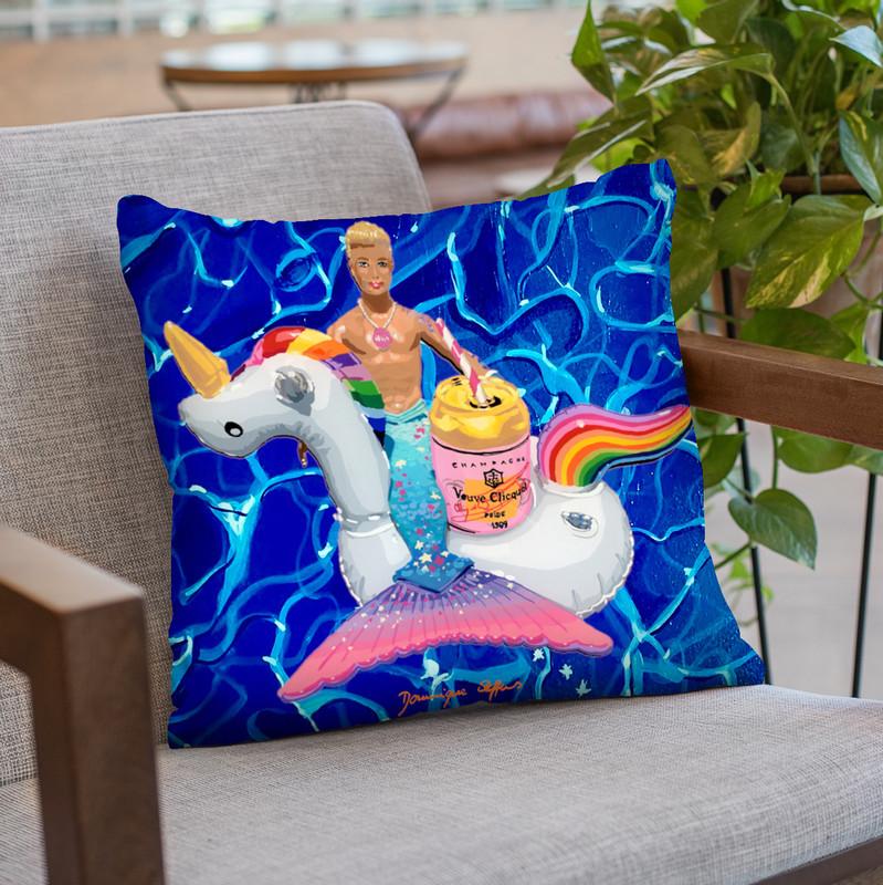 Pool Unicorn Throw Pillow By Dominique Steffens