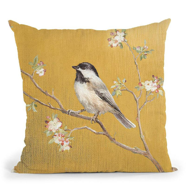 Black Capped Chickadee On Gold Throw Pillow By Danhui
