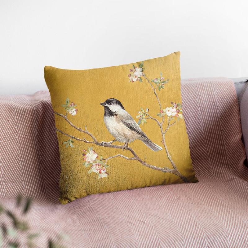 Black Capped Chickadee On Gold Throw Pillow By Danhui