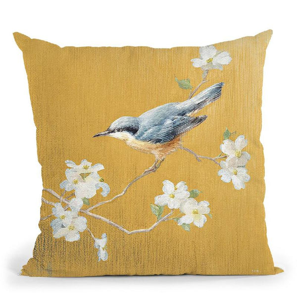 Nuthatch On Gold Throw Pillow By Danhui