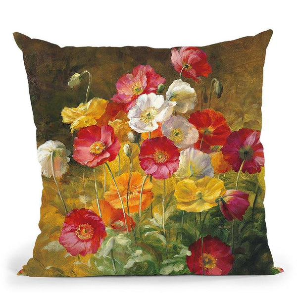Poppies In The Field On Brown Throw Pillow By Danhui