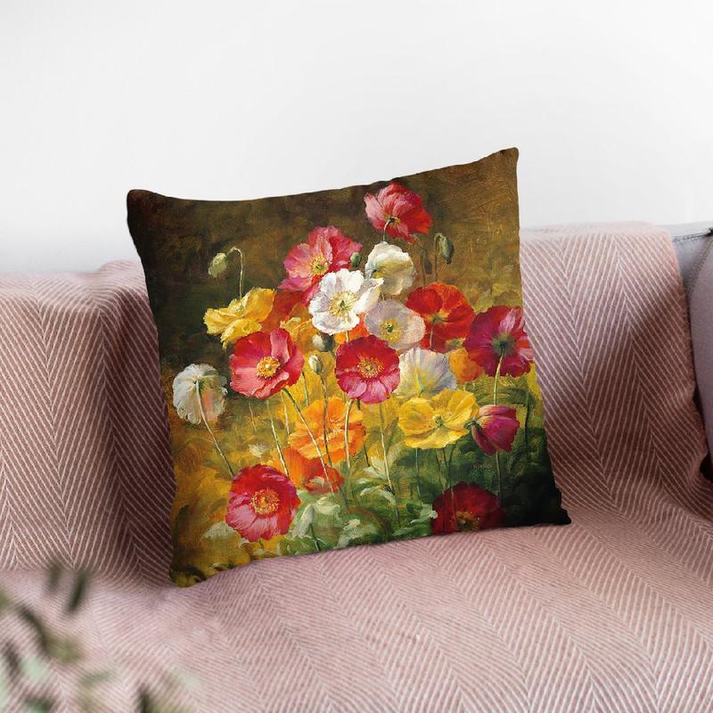 Poppies In The Field On Brown Throw Pillow By Danhui