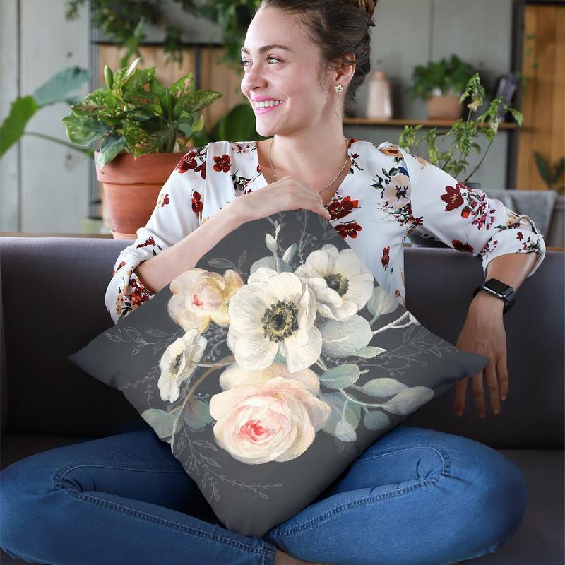 Roses And Anemones Solid Gray Throw Pillow By Danhui