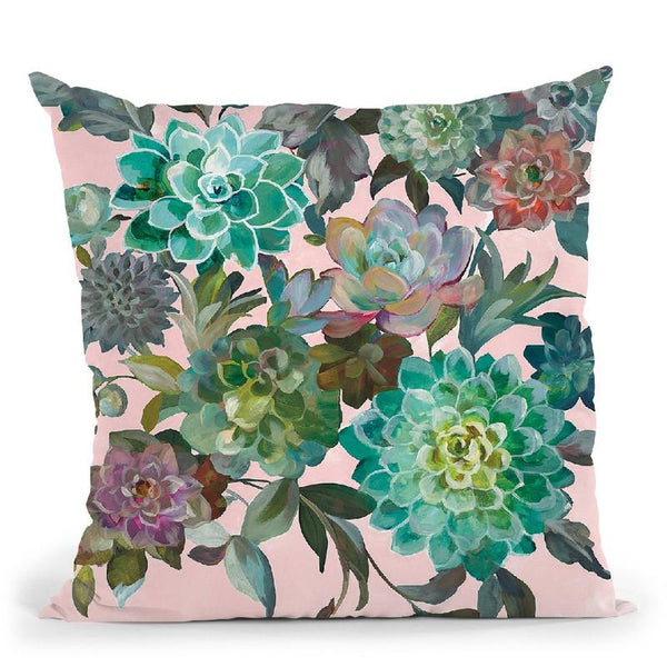 Floral Succulents V2 On Pink Throw Pillow By Danhui