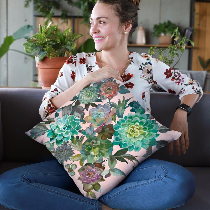 Floral Succulents V2 On Pink Throw Pillow By Danhui