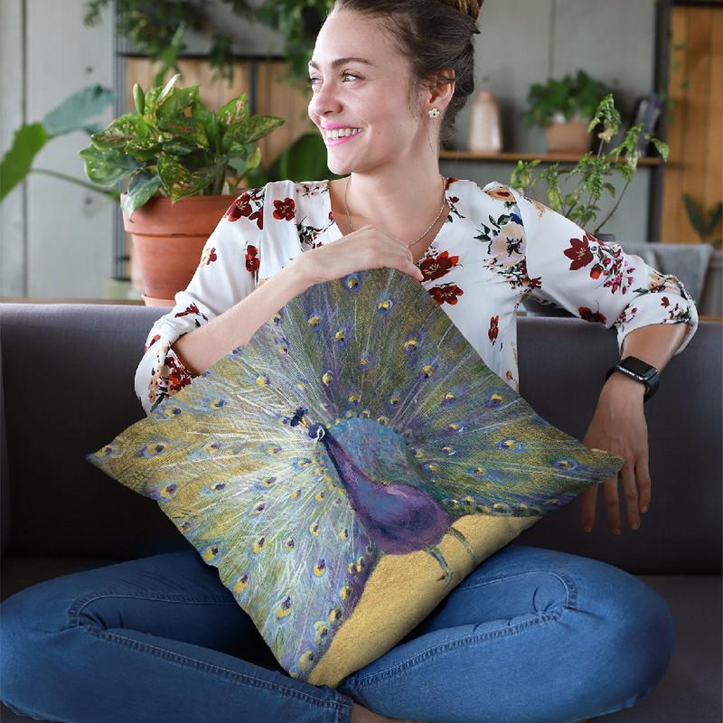 Purple And Gold Peacock Throw Pillow By Danhui
