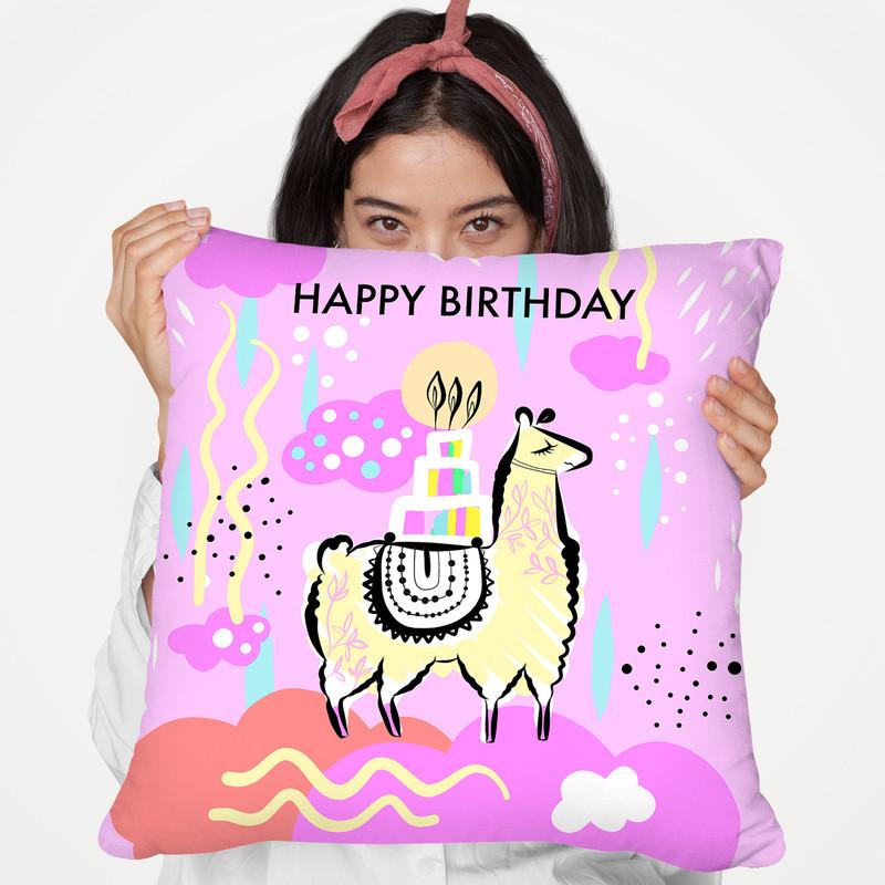 Llama Square Happy Birthday Throw Pillow By Dom Vari