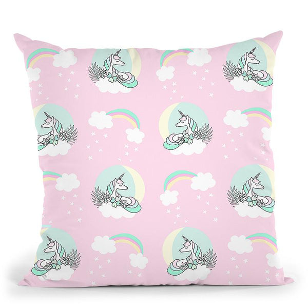 Unicorn Moon Pattern Pink Throw Pillow By Dom Vari
