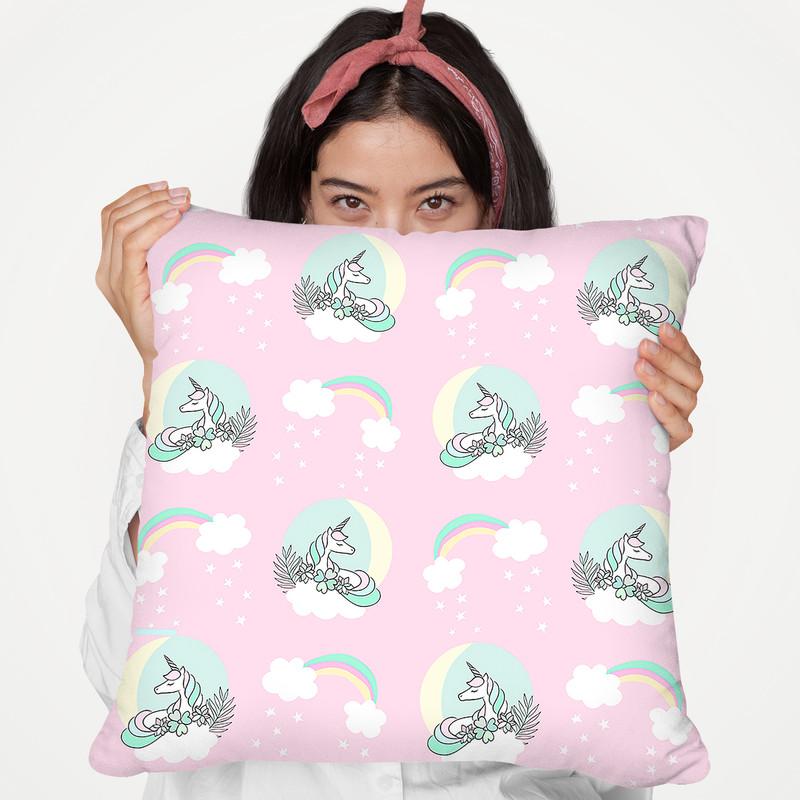 Unicorn Moon Pattern Pink Throw Pillow By Dom Vari