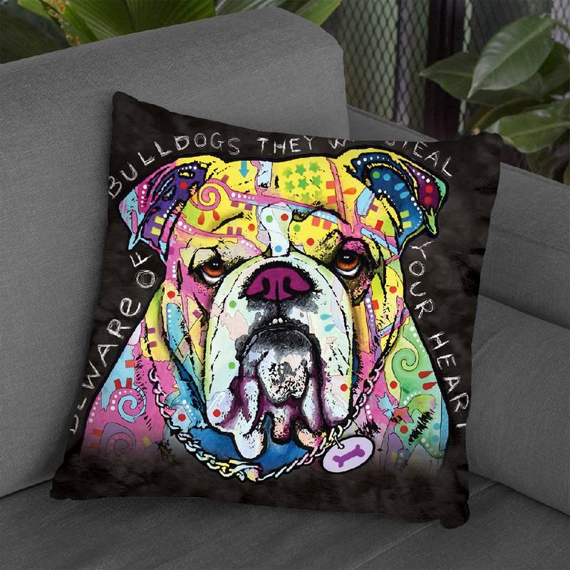 English Bulldog Square Throw Pillow By Dean Russo