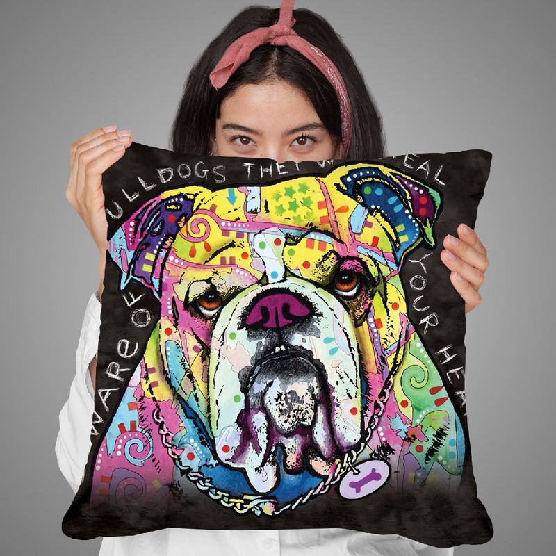 English Bulldog Square Throw Pillow By Dean Russo