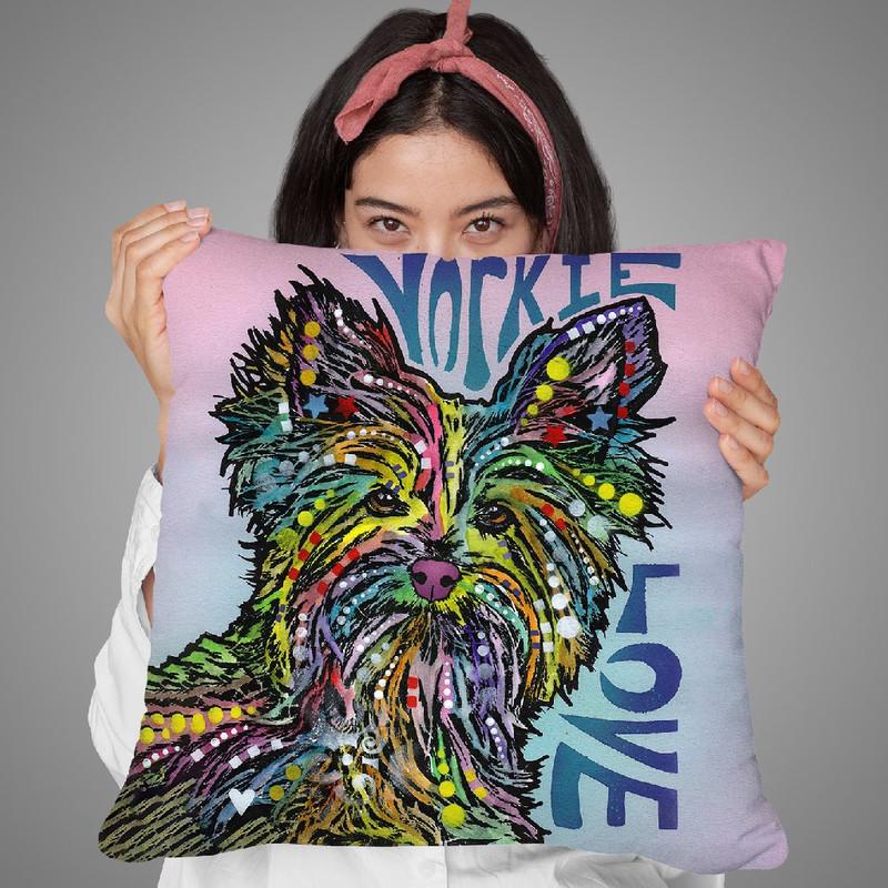 Yorkie Luv Throw Pillow By Dean Russo