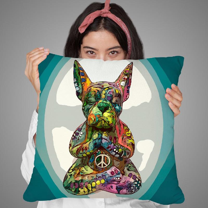 French Buddha Bulldog Throw Pillow By Dean Russo