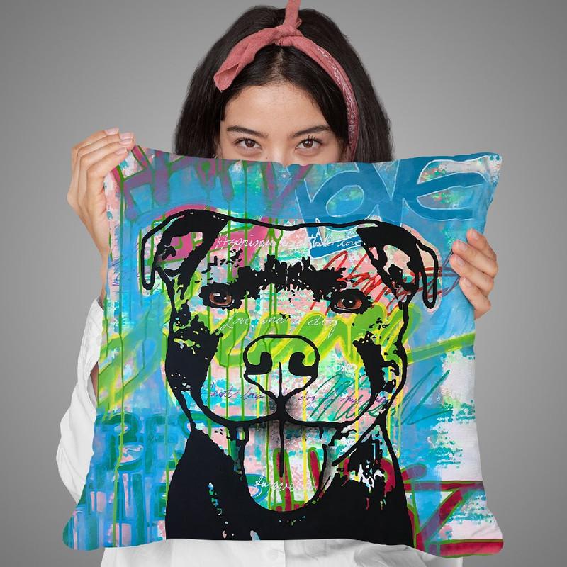 Happy Love Pitbull Throw Pillow By Dean Russo