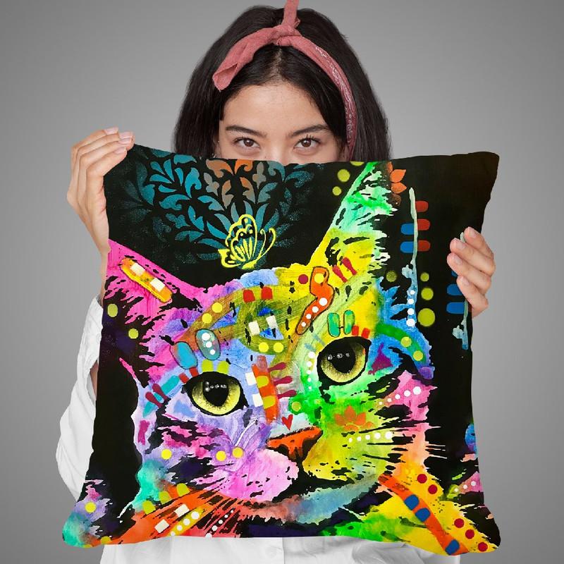 Tilt Cat Butterfly Throw Pillow By Dean Russo