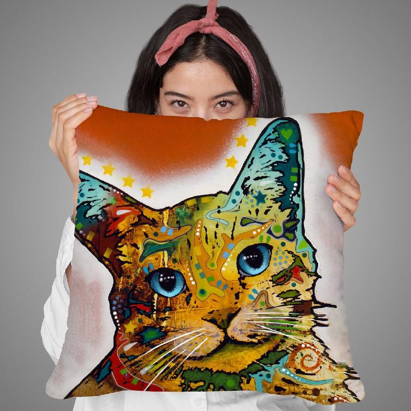 Tilt Cat Earth Tone Throw Pillow By Dean Russo