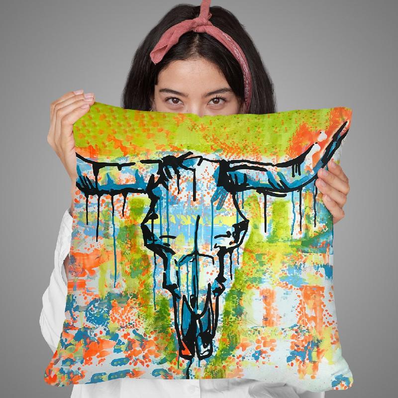 Bull Skull Throw Pillow By Dean Russo