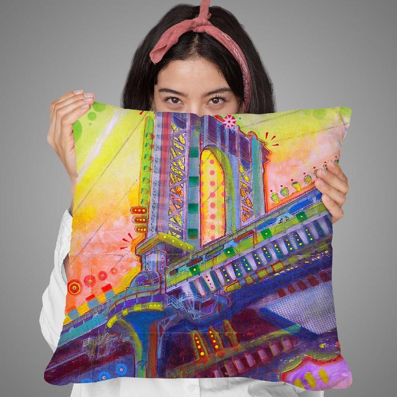 Manhattan Bridge Throw Pillow By Dean Russo