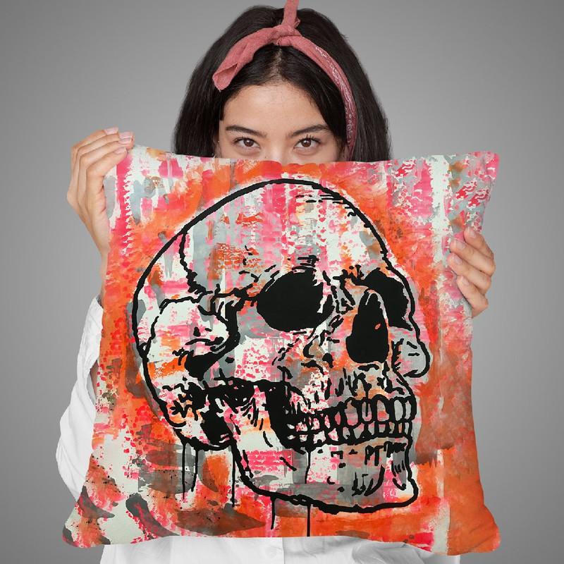 Orange Skull Throw Pillow By Dean Russo