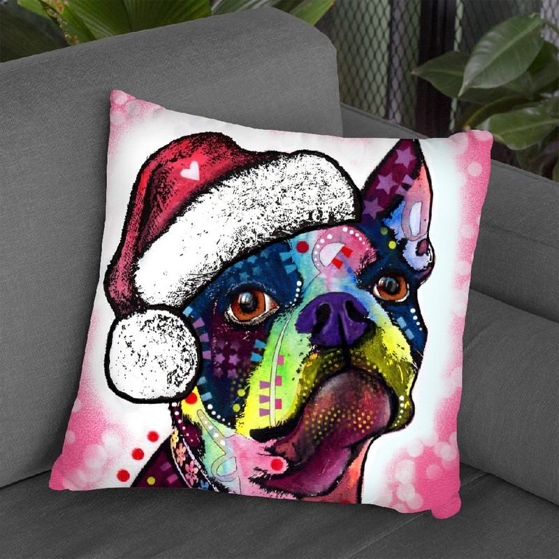 Boston Terrier Christmas Throw Pillow By Dean Russo