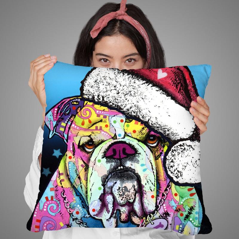 The Bulldog Christmas Throw Pillow By Dean Russo