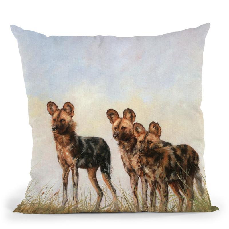 3 African Wild Dogs Throw Pillow By David Stribbling