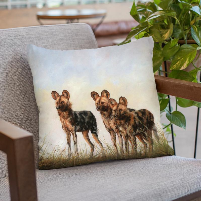 3 African Wild Dogs Throw Pillow By David Stribbling