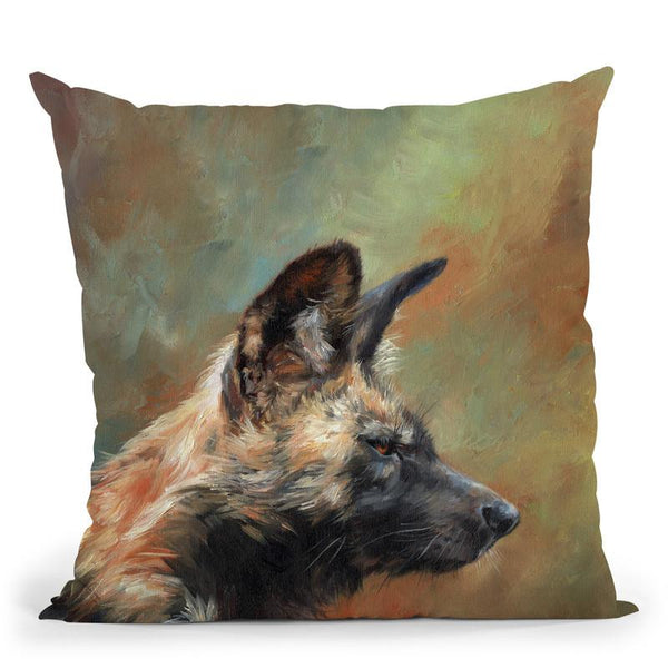 African Wild Dog Profile Throw Pillow By David Stribbling
