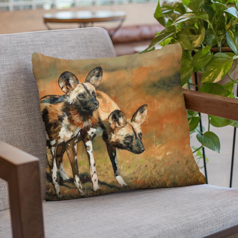 African Wild Dogs Throw Pillow By David Stribbling