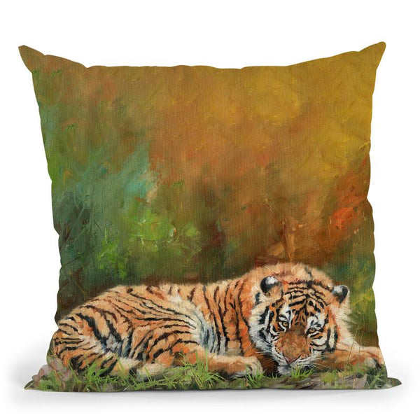 Amur Tiger Laying Down Throw Pillow By David Stribbling