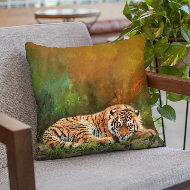 Amur Tiger Laying Down Throw Pillow By David Stribbling