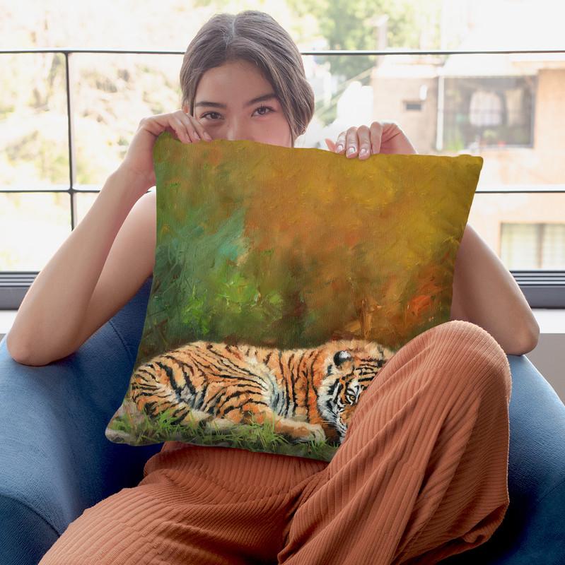 Amur Tiger Laying Down Throw Pillow By David Stribbling
