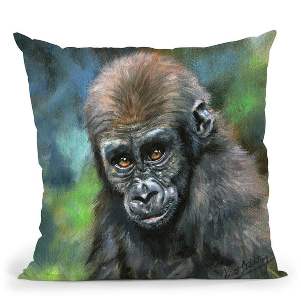 Baby Mountain Gorilla Throw Pillow By David Stribbling