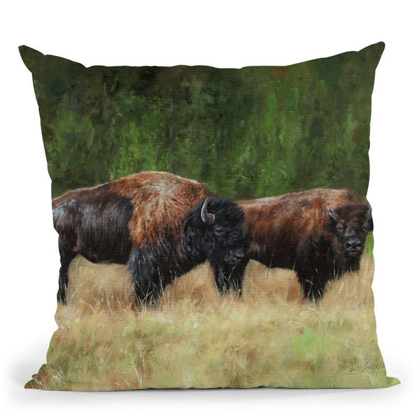 Bison Pair Throw Pillow By David Stribbling