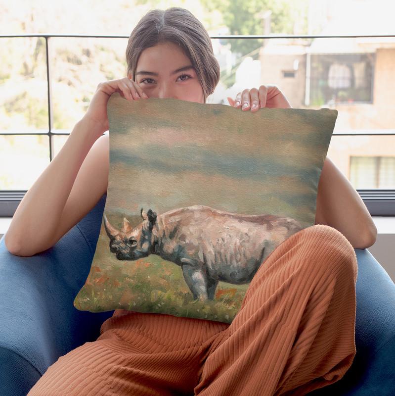 Black Rhino Throw Pillow By David Stribbling