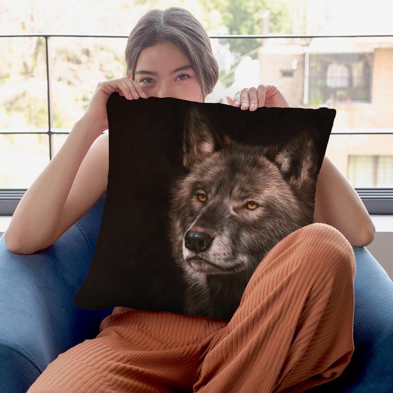 Black Wolf Throw Pillow By David Stribbling