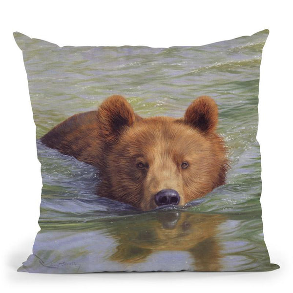Brown Bear Water Throw Pillow By David Stribbling