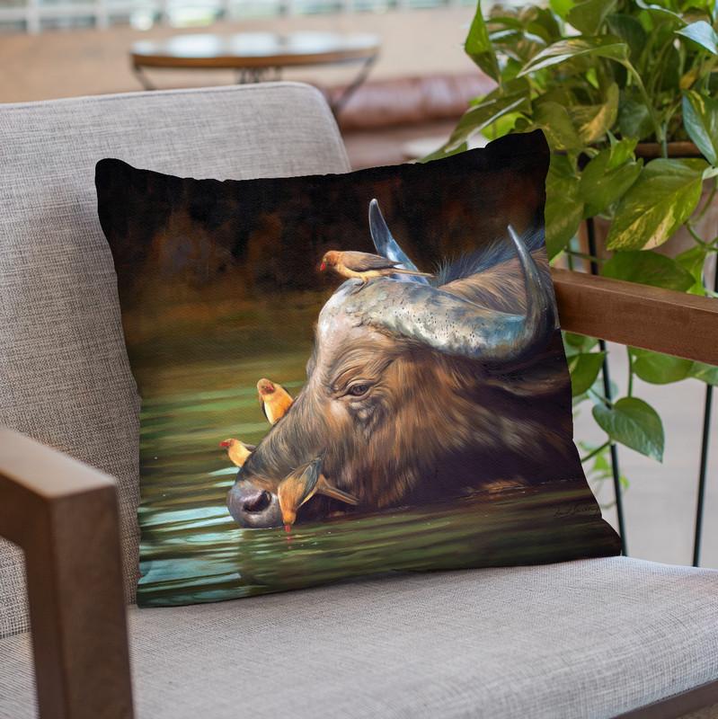 Buffalo And Oxpeckers Throw Pillow By David Stribbling
