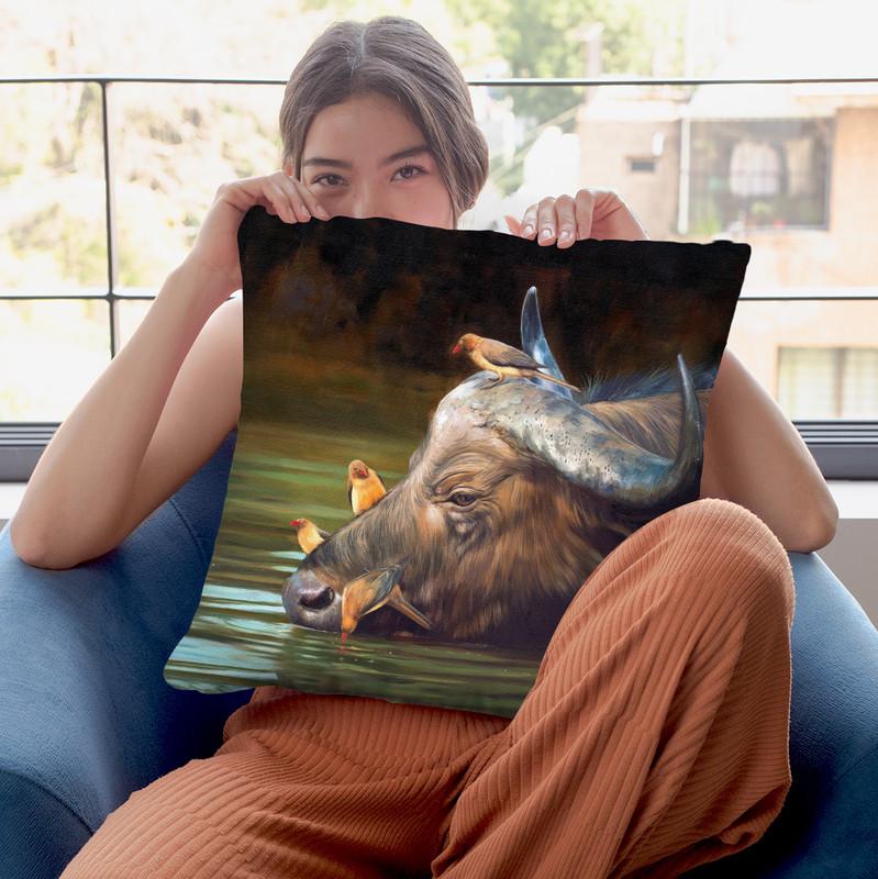 Buffalo And Oxpeckers Throw Pillow By David Stribbling