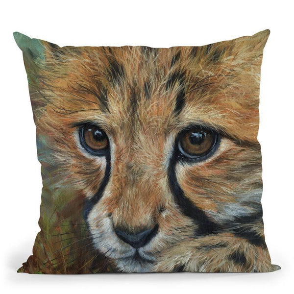 Cheetah Cub Close Throw Pillow By David Stribbling