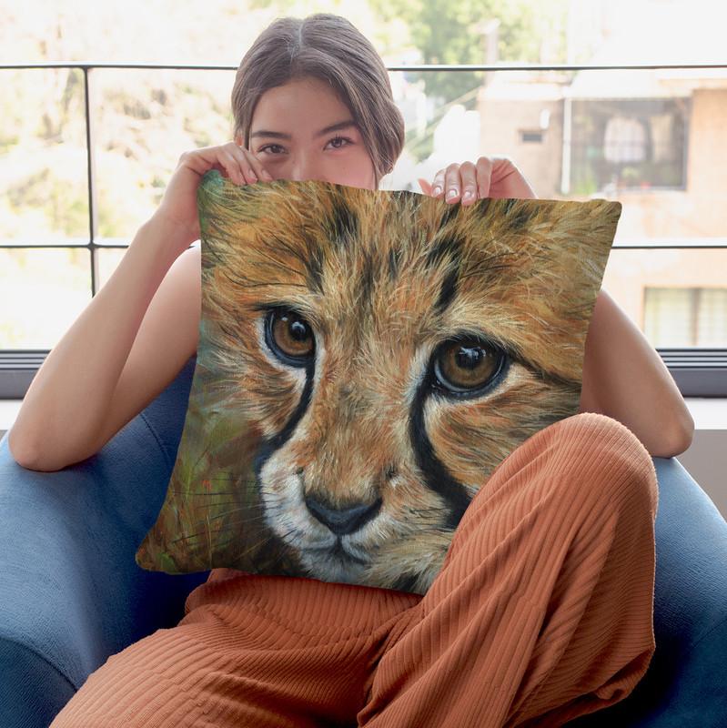 Cheetah Cub Close Throw Pillow By David Stribbling