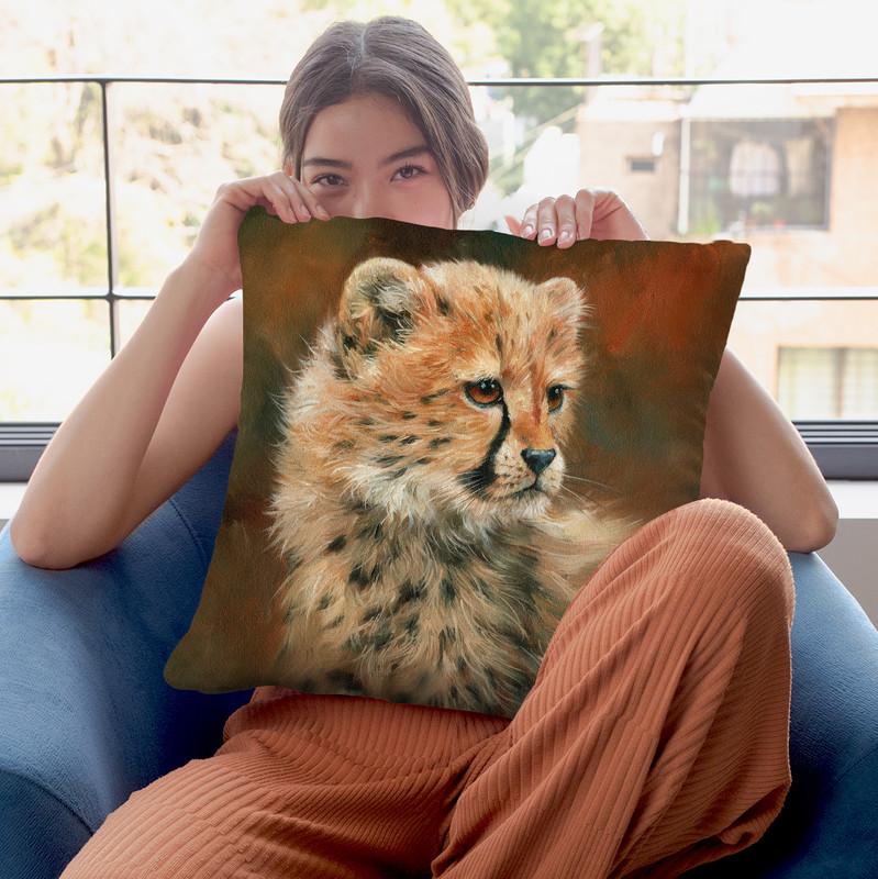 Cheetah Cub Portrait Throw Pillow By David Stribbling